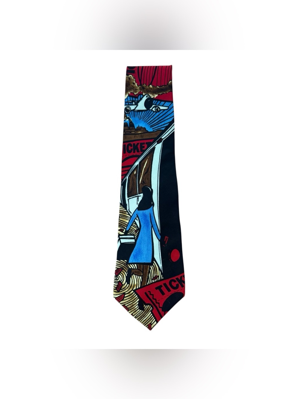 1991 Apple Corps Limited Ticket to Ride Beatles tie in blue red beige silk